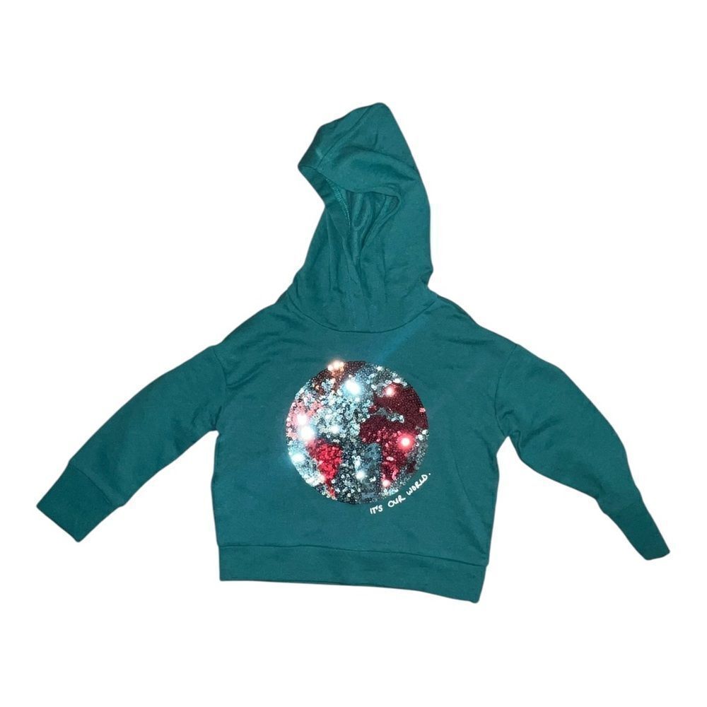 Gymboree Girls Green Sequined Hoodie Sweatshirt It's Our World Small NWT